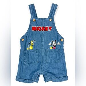 DISNEY Baby Denim Mickey Pluto Overalls 6/9M Cartoon Cute Playful Mickey Mouse‎